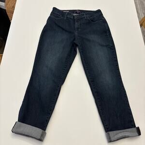 NYDJ Sylvia Relaxed Boyfriend Jeans Womens 8 Dark Wash Lift Tuck Cuffed